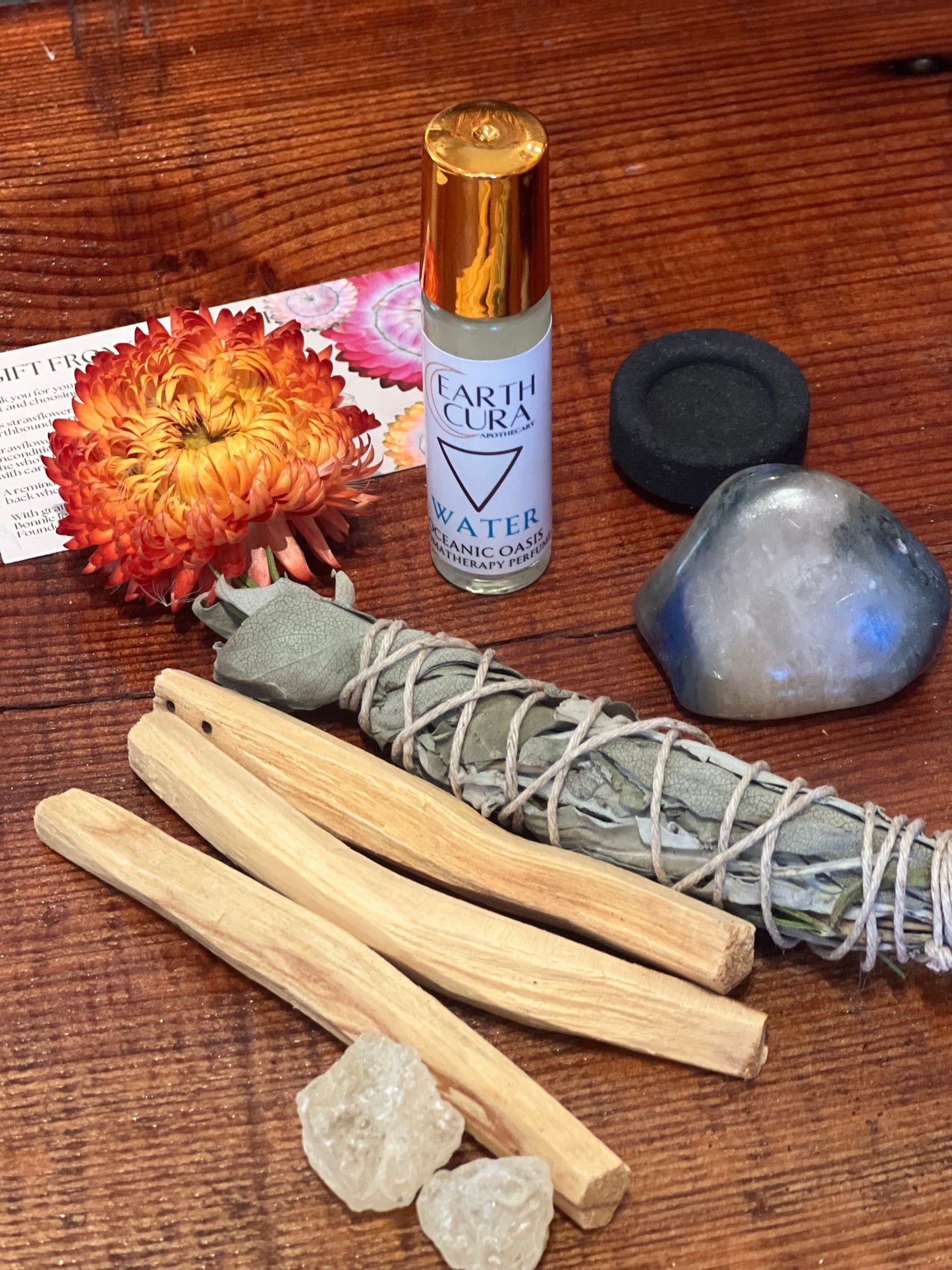 RITUAL ALTAR SHELL GIFT SET - Sage Bundle, Palo Santo, Copal, Aromatherapy, Crystal, Poem Book, Vintage Abalone Shell