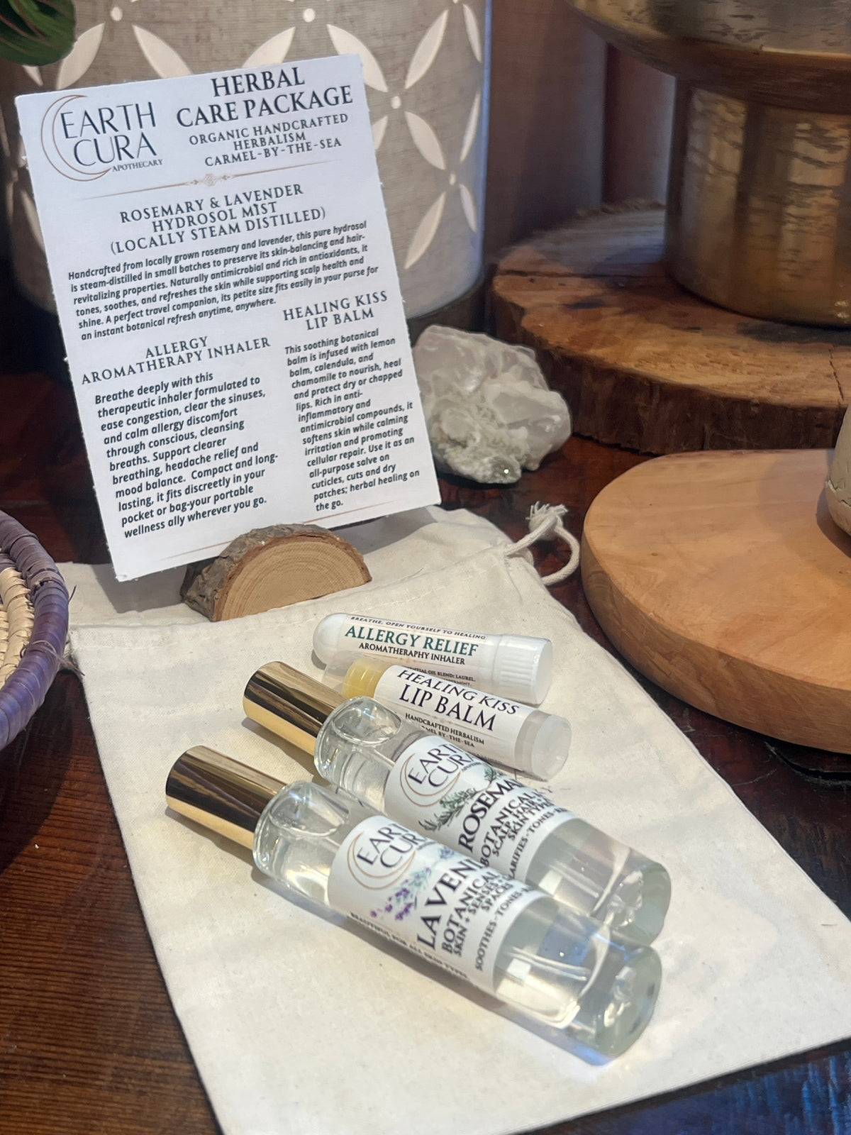 HERBAL CARE PACKAGE - Travel size, everyday essentials. Hydrosols, Lip Balm, Aromatherapy Inhaler