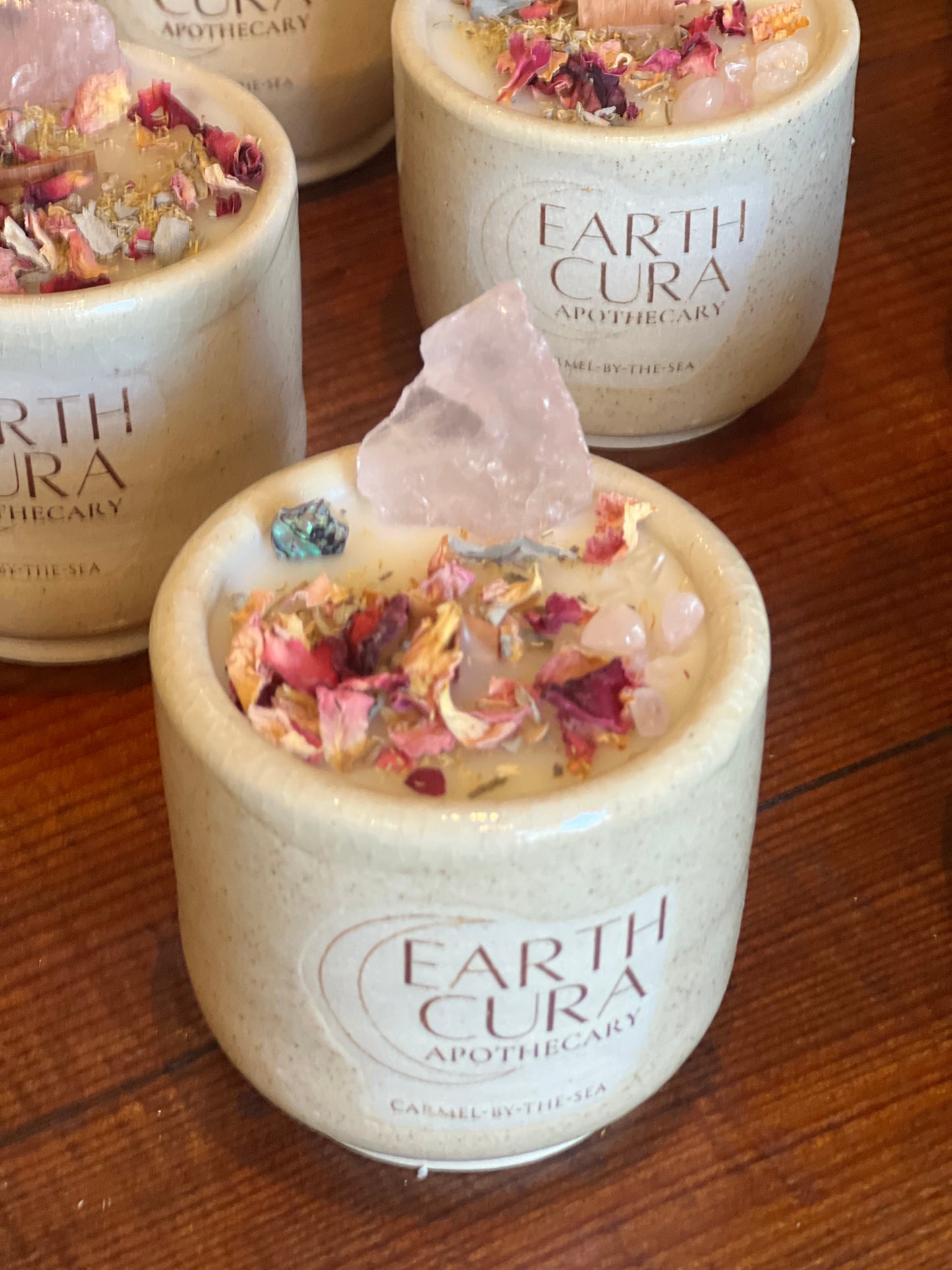 EARTH CURA APOTHECARY CARMEL-BY-THE-SEA - Ceramic Crystal Candle - eucalyptus essential oil - Limited artisan collection - handcrafted in small batches - reuseable ceramic keepsake vessel