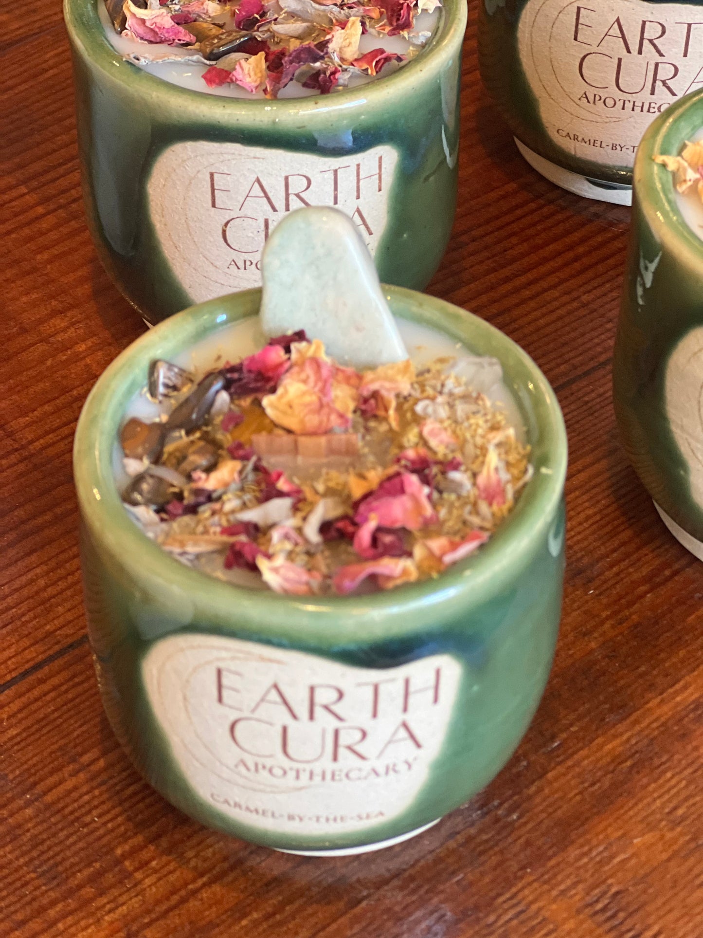 EARTH CURA APOTHECARY CARMEL-BY-THE-SEA - Ceramic Crystal Candle - eucalyptus essential oil - Limited artisan collection - handcrafted in small batches - reuseable ceramic keepsake vessel