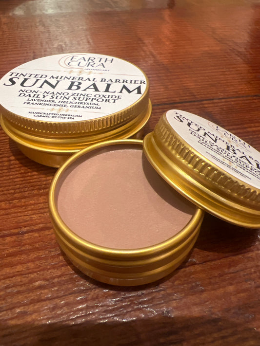 Tinted SUN BALM - Mineral Barrier - Non-Nano Zinc Oxide- plant oils, therapeutic essential oils, natural cacao mica pigment