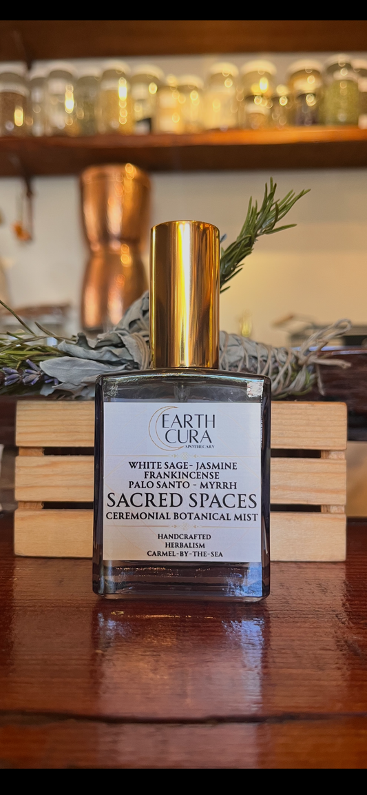 SACRED SPACES CEREMONIAL MIST - White Sage Hydrosol, White Sage essential oil, Jasmine, Palo Santo, Frankincense & Myrrh - locally grown in Carmel Valley, Steam Distilled in small batches